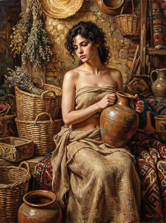 Woman With Pottery Rustic Studio (80 Colours)