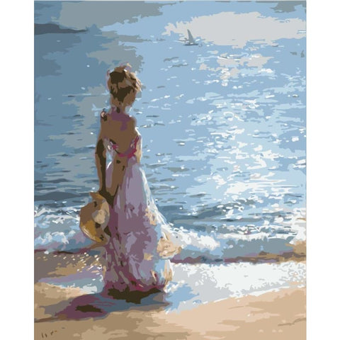 Beach Gril Portrait Diy Paint By Numbers Kits WM-1131 ZXZ164 - NEEDLEWORK KITS