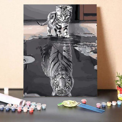 Cat’s Reflection Of Tiger – Paint By Numbers Kit