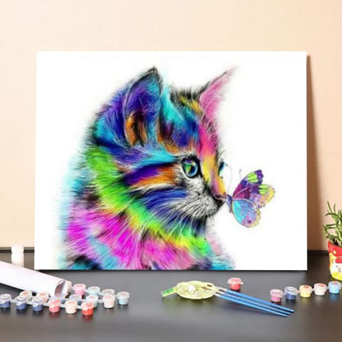 Colored Cat And Butterfly – Paint By Numbers Kit