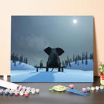 Elephant And Dog At Christmas Night – Paint By Numbers Kit