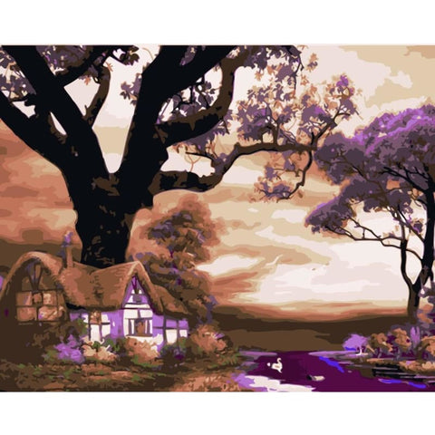 Landscape Cottage Tree Diy Paint By Numbers Kits WM-949 - NEEDLEWORK KITS