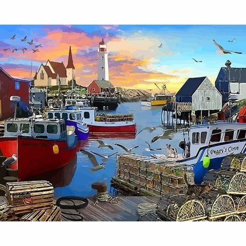 Landscape Seaside Town Diy Paint By Numbers Kits ZXQ3912 - NEEDLEWORK KITS