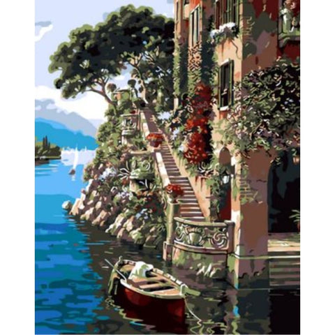 Landscape Seaside Town Diy Paint By Numbers Kits ZXQ568 - NEEDLEWORK KITS