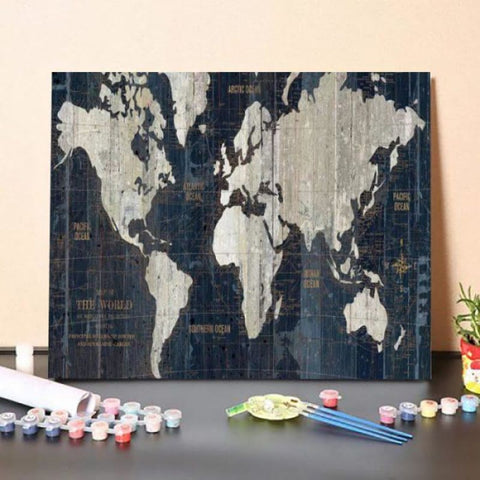 Old World Map Blue – Paint By Numbers Kit