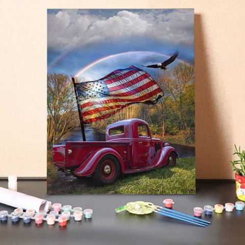 Paint By Numbers Kit -America Flag Car