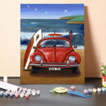 Paint by Numbers Kit-Car Beach and Surfboard