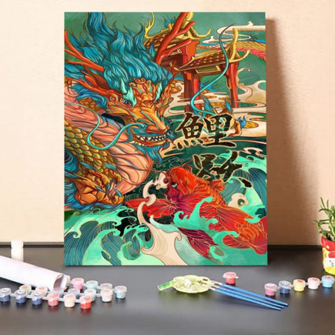 Paint by Numbers Kit-Carp Leaping Over The Dragon Gate