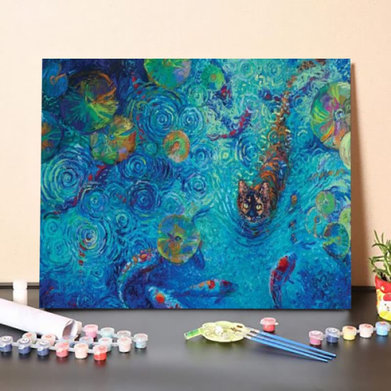 Paint By Numbers Kit-Cat Entering The Fish Pond