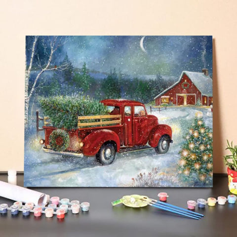  Christmas Paint by Numbers for Adults,Red Truck Paint