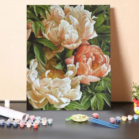 Paint by Numbers Kit-Flowers In Green Leaves
