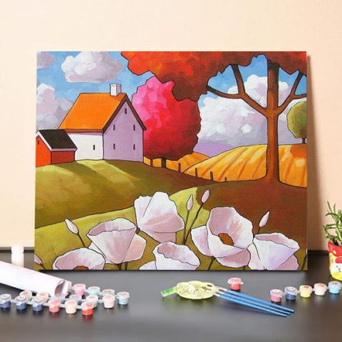 Paint By Numbers Kit-Hut and Flowers