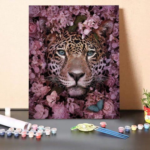 Paint by Numbers Kit-Leopard Head in Flowers