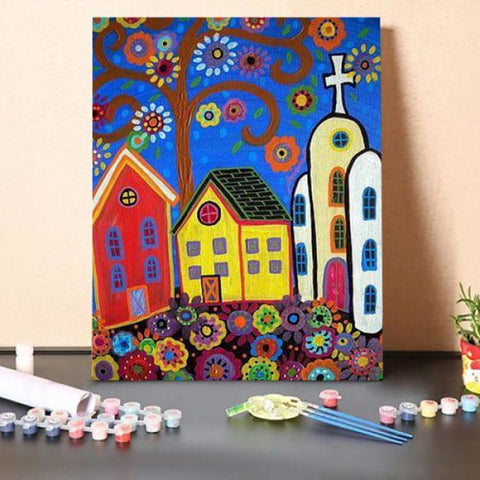Paint By Numbers Kit-Mexican Church Town