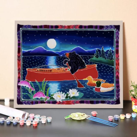 Paint by Numbers Kit-Moonlight on a Red Canoe