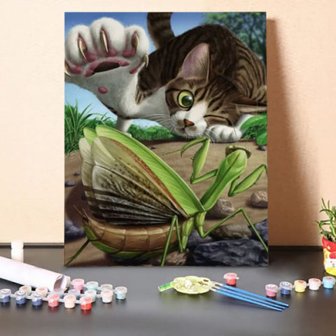 Paint by Numbers Kit-Praying Mantis and Cat