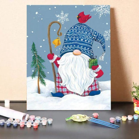 Paint by Numbers Kit-Snowy Gnome with Present