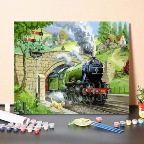 Paint By Numbers Kit Train Passes Through a Bridge