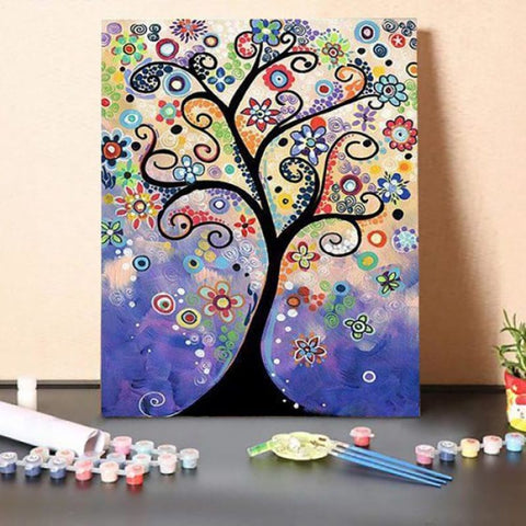 Paint by Numbers Kit-Trees with different leaf shapes