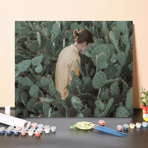 Paint by Numbers Kit-Woman in cactus jungle