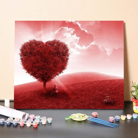 Red Love Tree Landscape Paint By Number