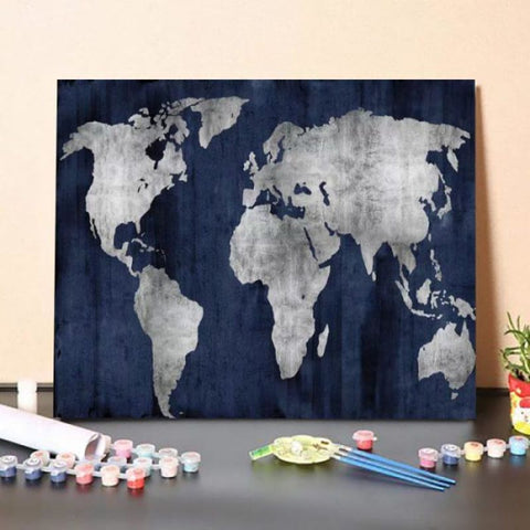 The World – Silver On Blue – Paint By Numbers Kit