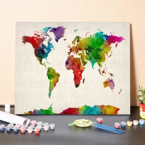 Watercolor Map of the World III – Paint By Numbers Kit