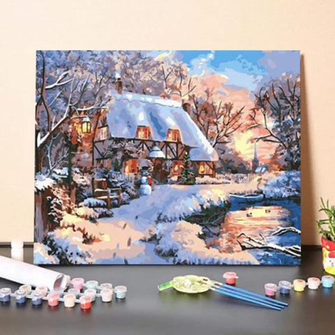 Winter House by The Lake-Paint by Numbers Kit
