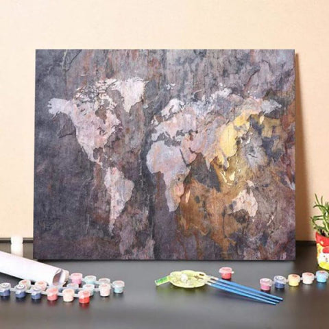 World Map on Stone Background – Paint By Numbers Kit