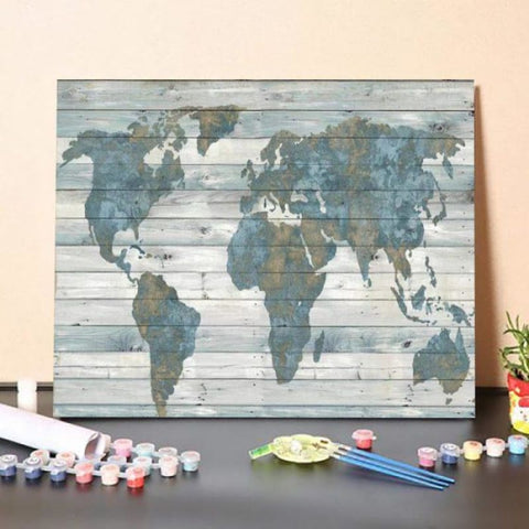 World Map On Wood – Paint By Numbers Kit