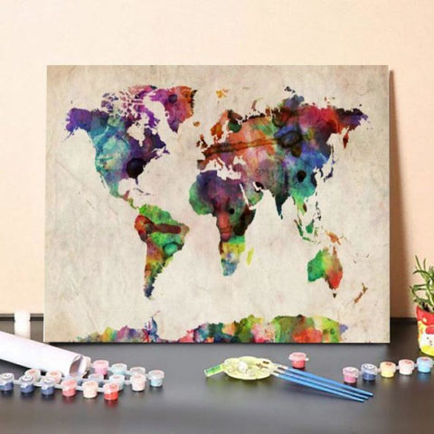 World Map Urba Watercolor II – Paint By Numbers Kit